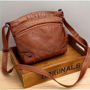 NWT Gorgeous Pu Brown Leather Satchel Crossbody Multi zippers (4) Bag